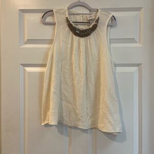 🧡 Women’s ‘Knox Rose’ Cream Sleeveless Top with Metallic Beaded Neckline